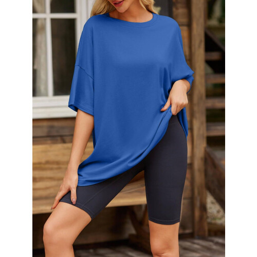Γυναικείο oversized T-shirt με χαλαρή εφαρμογή και στρογγυλή λαιμόκοψη, κοντό μανίκι 2