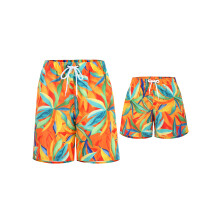 (M, Orange Dad) Family Matching Swimwear Fashion Print Swimsuit Set Father and Son Swim Trunks Bathing Suits Beachwear