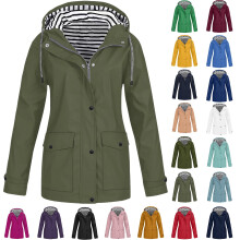 Giacca da donna casual tinta unita per esterni, taglie forti, con coulisse, cerniera, cappuccio, impermeabile, antivento, cappotto con tasca