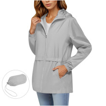 Regenjas voor dames, waterdichte jas met ritssluiting, lange mouwen, capuchon en zakken, verkrijgbaar in maat S-2XL