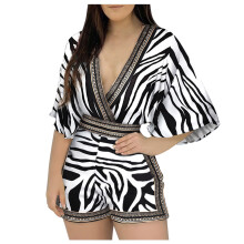 Kvinder Blomsterprintede Jumpsuit Vintage Jumpsuit Dyb V-hals Kortærmet Jumpsuit Korte Bukser