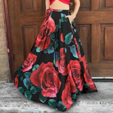 Boho-Maxirock mit Blumenmuster für Damen, hoher Bund, Taschen, Partyrock, Strandrock, langer Sommerrock, fließender Rock