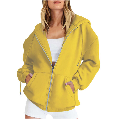 Felpa con cappuccio e zip da donna, calda e tinta unita per l'inverno. 1