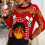 Lustiger roter Damen-Weihnachtspullover mit goldenen Strickdetails 5