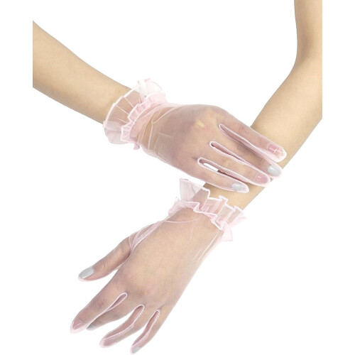 Dameshandschoenen van tule met ruches, kort model. 1