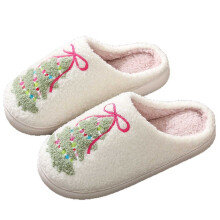 Pantoufles de Noël pour femmes et hommes, pantoufles chaudes en peluche, chaussures d'hiver à semelle souple, chaussures d'intérieur.