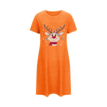 Damespyjama met schattige kerstprint, ronde hals en korte mouwen in grote maten | Feestelijke pyjama | Zachte polyester-spandex | S-2XL