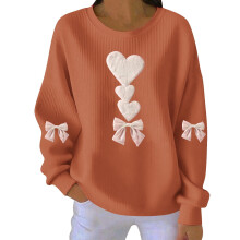 Damen-Sweatshirt zum Valentinstag mit Herzprint, geripptem Rundhalsausschnitt, lässigem Langarm-Pullover