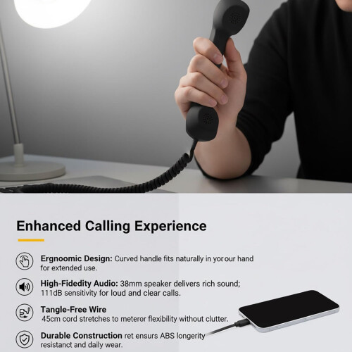 Type-C Phone Handset for Mobile Phones, Smartphone Receiver with Mic & Speaker, Compatible with Android 2