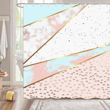 Marmor dusjforheng sett rosa hvit abstrakt geometri