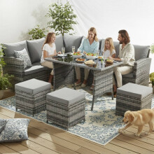 (Grey) BIRCHTREE Rattan Garden Furniture Set Sofa Footstool Glass Table 9 Seat Patio 04