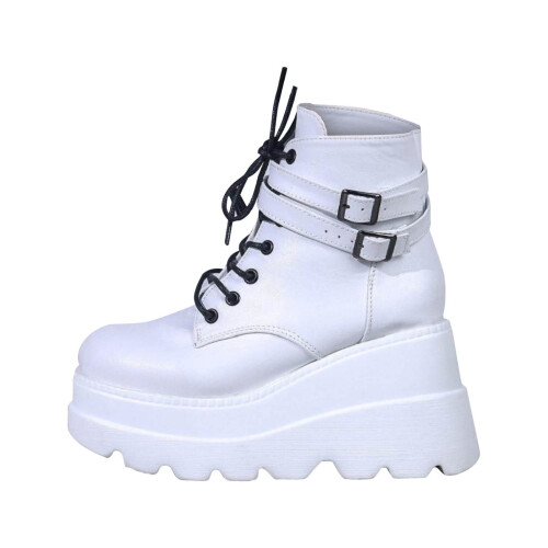 Μπότες Shldybc Chunky Platforms για γυναίκες, Casual Plus Size Retro Flat Bottom Shoes με κορδόνια και 1