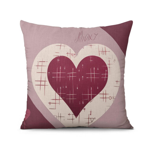 Fodere per cuscini a righe con cuori, in lino, 45x45 cm, set da 2 1