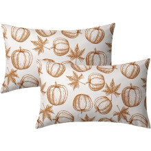 Pompoen sierkussenhoes Oranje Wit 12x20 inch 2-pack