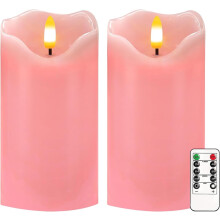 Vaaleanpunaiset liekittomat LED-pylväskynttilät 15x7,5 cm, 2 kpl, kaukosäätimellä