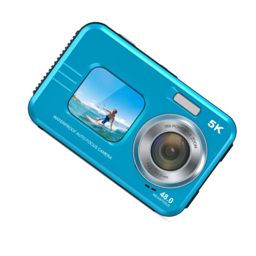 Câmara Digital 5K à Prova de Água com Dupla Lente e Ecrã LCD Blue 2