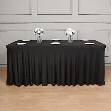 Nappe rectangulaire BalsaCircle 6 pieds en spandex noir de qualité supérieure, style ondulé, pour décorations de fêtes et événements.