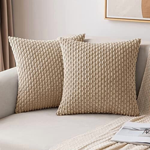 Conjunto de 2 capas de almofada de veludo cotelê listradas de 50x50 cm (20x20 polegadas)