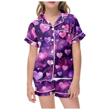 Ediodpoh Kinder-Pyjama-Set zum Valentinstag, 2-teilig, Kurzarm & Shorts, Dunkellila, Größe 10-11 Jahre, kompatibel mit Ediodpoh