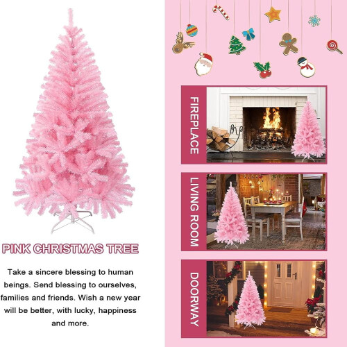 Artificial Christmas Tree Pink 24 inch with Metal Stand 1