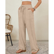 Pantaloni da donna in lino con coulisse in vita