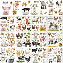 Conjunto de 12 decalques de animais de fazenda (porco, ovelha, vaca) para artesanato, móveis e janelas – decalques coloridos de PVC de 14x14cm,