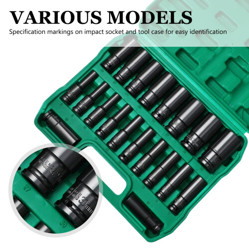 20Pcs Heavy Duty Impact Socket Tool Set with Slotted Sleeve and Storage Box 2
