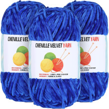3x100g Grof fluweelachtig chenillegaren voor haken, weven en breien – Zacht garen voor babydekens en kleding