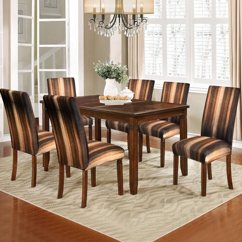 Σετ 6 ελαστικών καλυμμάτων καρέκλας Parsons, αφαιρούμενα και πλενόμενα, καφέ ριγέ, 1