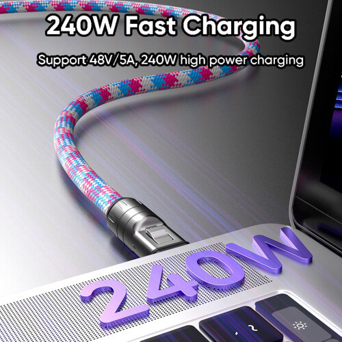 Καλώδιο γρήγορης φόρτισης USB-C σε C 240W, 5A, Φορητό βραχιόλι με μπρελόκ και 2