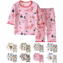 Sommerliche Kinderoutfits für Jungen und Mädchen, lässige Kurzarm-Loungewear, dünner Anzug für klimatisierte Räume, Hauskleidung, Größen