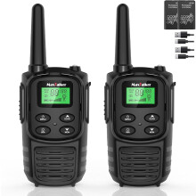 MT10 Walkie-Talkies Recarregáveis, Rádios Bidirecionais FRS de Longo Alcance com NOAA, Bateria de 1200mAh USB-C, Lanterna LED, VOX – Pacote com 2