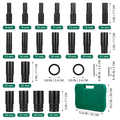 20Pcs Heavy Duty Impact Socket Tool Set with Slotted Sleeve and Storage Box 1
