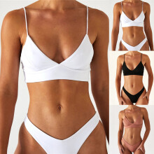 Traje de baño bikini de pierna alta con aros para mujer