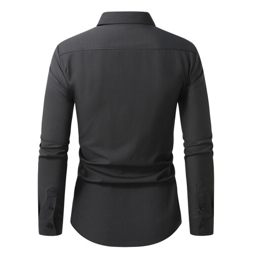 Solid Lapel Button Long Sleeve Blouse for Business Wear 2