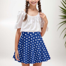 YOUSNH Gonna da bambina vintage con stampa a pois, blu, 5-6 anni