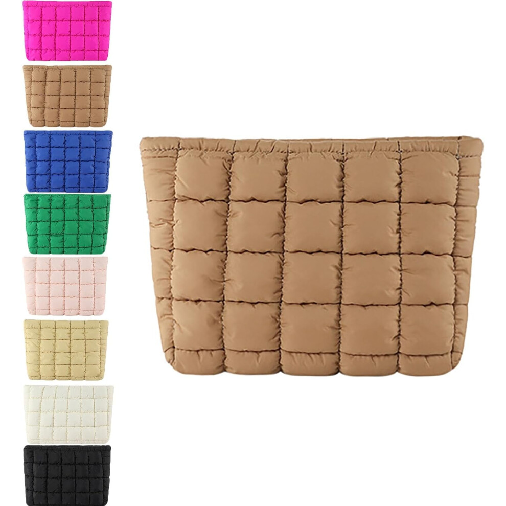 Black/White/Green Solid Color Quilted Clutch Â Large Capacity Travel Storage Bag, Women's Puffer Makeup Toiletry Cute Bag
