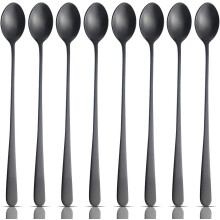Vintage matt fekete, strapabíró jeges teás kanálkészlet, hosszú nyelű koktélos keverőkanál bárba, otthoni partira, ajándékötlet (23 cm)