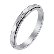 Damenring aus Edelstahl, 3 mm, drehbar, Anxiety-Schliff, rhombische Optik, Statement-Ring, Stapelring, Silber, Größe 9