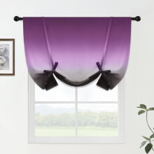 Ombre Black & Purple Darkening Tie-Up Curtains, Blackout Thermal Balloon Shade for Kitchen/Bathroom, W34xL48", 1 Panel, Rod Pocket