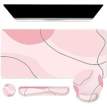 Zestaw podkładek pod mysz gamingową XXL z podpórkami pod nadgarstki i podstawką, ergonomiczny design do biura domowego – różowy, kompatybilny