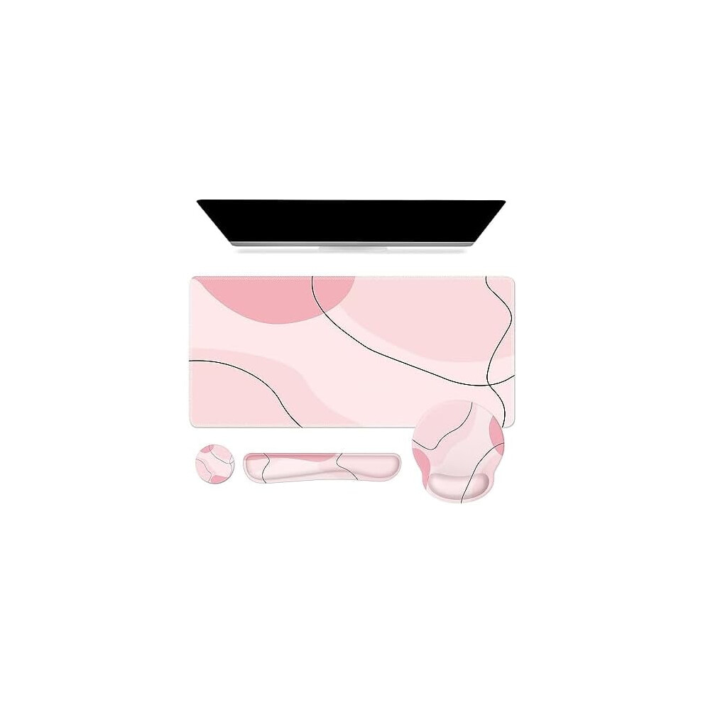 Xxl Gaming Mouse Pad Set With Wrist Rests & Coaster, Ergonomic Design For Home Office Â Compatible With All Mice Pink 9180479565390