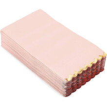 3-Ply Pink Dinner Napkins with Scalloped Gold Foil Edges, 50 Pack, 4"x8", Disposable & Absorbent for Weddings & Parties
