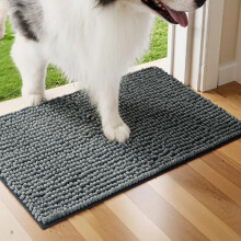 Fußmatte für Hundepfoten, saugfähiger Chenille-Schlammfänger (stark/schwach), maschinenwaschbar, rutschfest, 61 x 41 cm, Grau