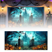 Copertura per porta da garage di Halloween 7x16 piedi – Murale con sfondo a calderone da strega, decorazione spettrale per feste interne/esterne