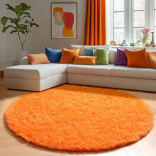 Orange Rundt Shag Tæppe 180 cm – Blødt Plys Tæppe med