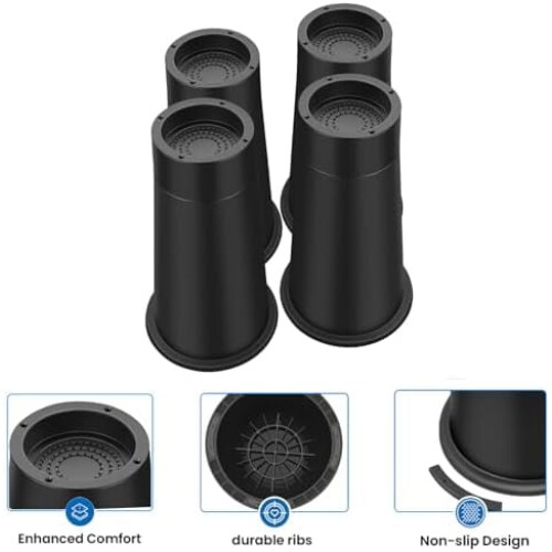 Elevadores de cama reforçados de 10 polegadas (pacote com 4, pretos) – 8 ou 9,8 polegadas de altura, compatíveis com camas, escrivaninhas, mesas, 2