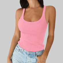 Camisetas sin mangas de mujer con tirantes finos y escote redondo, de canalé, ajustadas, de algodón, tipo camisola, básicas, sin mangas, para