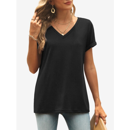 Magliette casual estive da donna con maniche a V e scollo a V 2