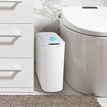 Poubelle de salle de bain sans contact de 2,6 gallons avec couvercle à capteur de mouvement – Poubelle intelligente blanche et mince pour